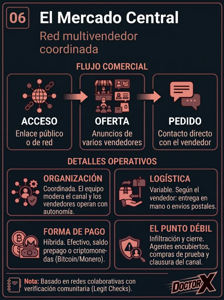 Modelo teórico de mercado central en la venta de drogas facilitada por aplicaciones de mensajería